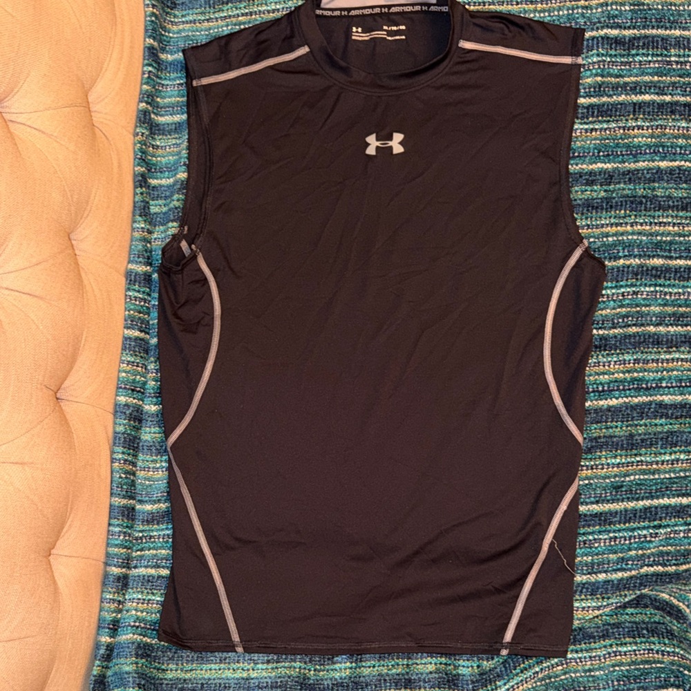 Under Armour Black Sleeveless Compression Shirt with Gray Accents